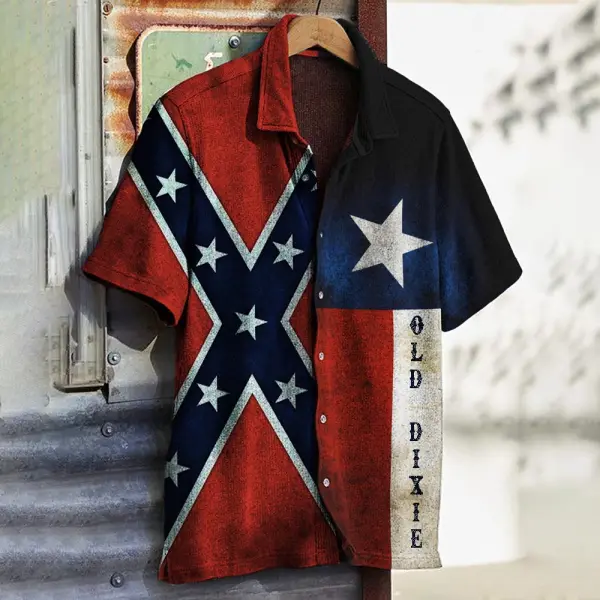 Men's Old Dixie Texas Rebel Flag Contrast Independence Day Shirt - Cotosen.chimpone.com 