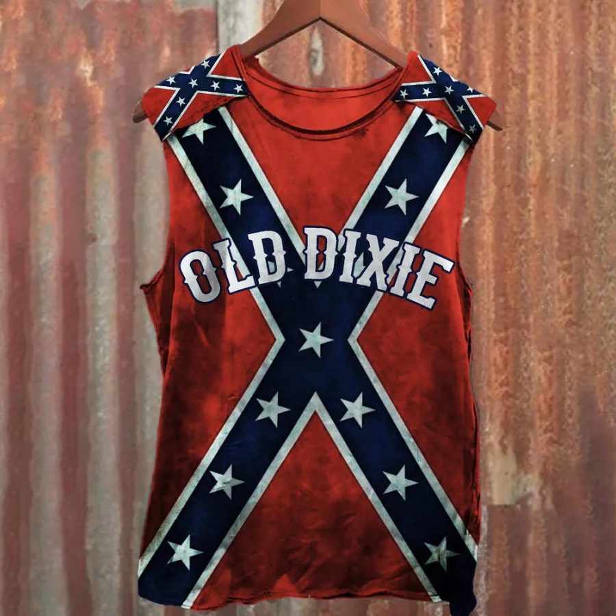 

Men's Old Dixie Rebel Flag Inspired Patchwork Independence Day Tank Top