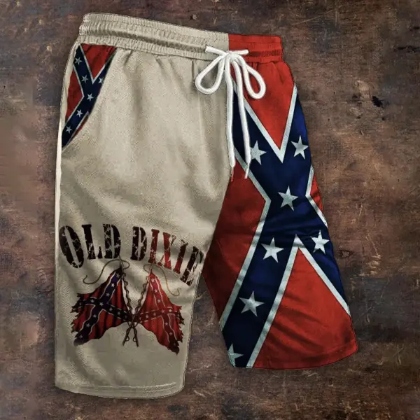Men's Old Dixie Southern Pride Rebel Flag Contrast Shorts - Cotosen.chimpone.com 
