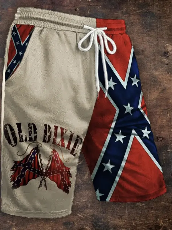 Men's Old Dixie Southern Pride Rebel Flag Contrast Shorts - Menwyx.com 