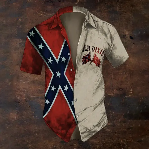Men's Old Dixie Southern Pride Rebel Flag Contrast Shirt - Cotosen.chimpone.com 