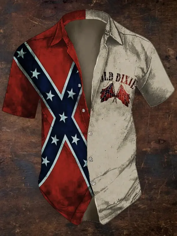 Men's Old Dixie Southern Pride Rebel Flag Contrast Shirt - Menwyx.com 