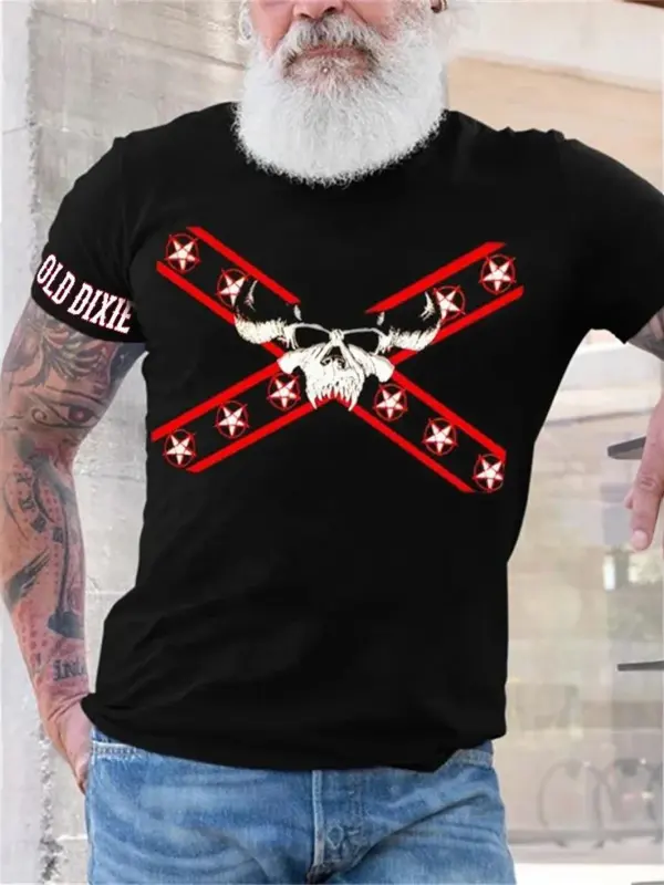 Men's Old Dixie Cowboy Skull Rebel Flag Inspired T Shirt - Menwyx.com 