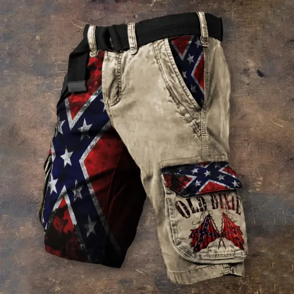 Men's Old Dixie Southern Pride Rebel Flag Patchwork Cargo Shorts - Cotosen.chimpone.com 