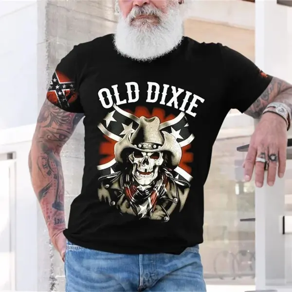 Men's Old Dixie Cowboy Skull Rebel Flag T Shirt - Cotosen.chimpone.com 
