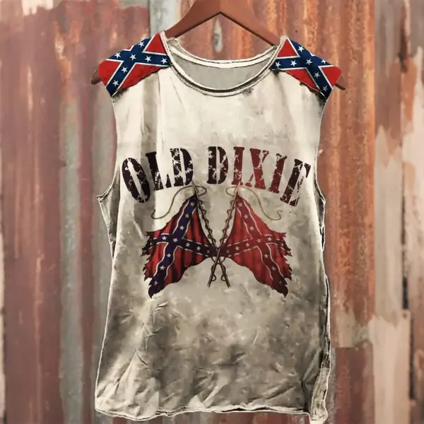 Men's Old Dixie Southern Pride Rebel Flag Patchwork Tank Top - Cotosen.chimpone.com 