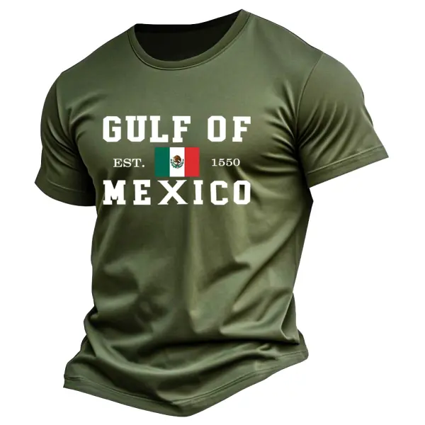 Men's Vintage Gulf Of Mexico FlagPrint Cotton Short Sleeve T-Shirt - Menzfolk.com 