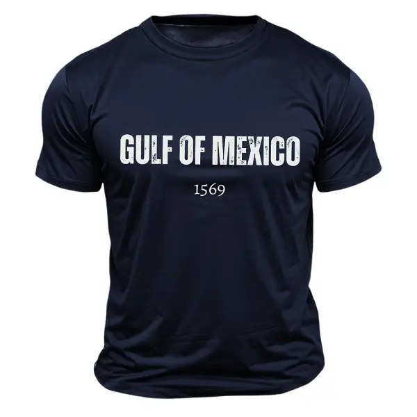 Men's Vintage Gulf Of Mexico 1569 Print Cotton Short Sleeve T-Shirt - Menzfolk.com 