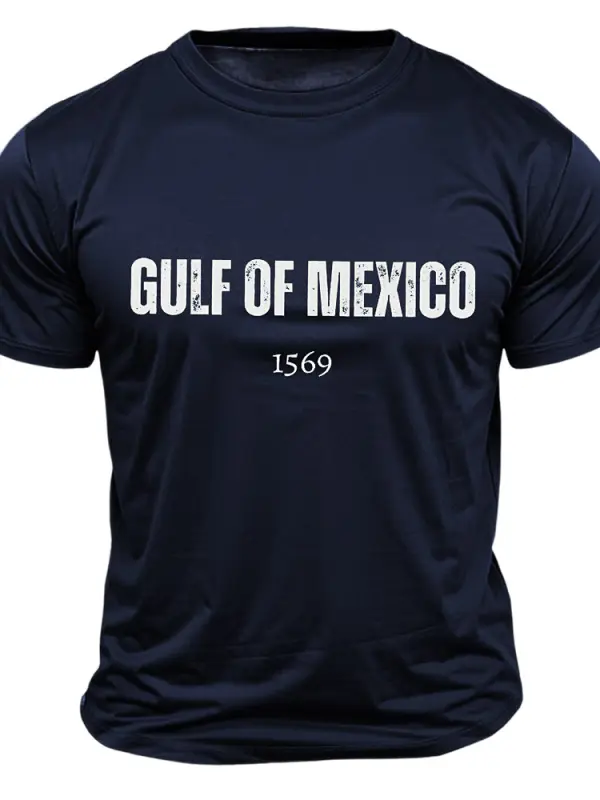 Men's Vintage Gulf Of Mexico 1569 Print Cotton Short Sleeve T-Shirt - Menwyx.com 