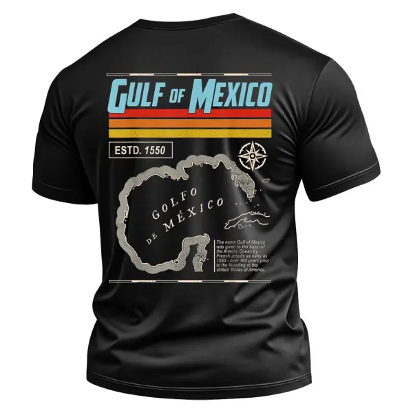 Men's Vintage Gulf Of Mexico Est 1550 Historic Map Print Cotton Short Sleeve T-Shirt - Menzfolk.com 