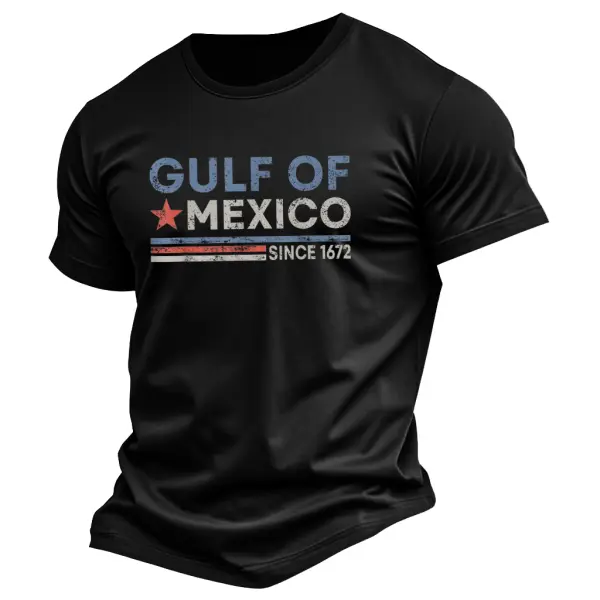 Men's Vintage Gulf Of Mexico Since 1672 Print Cotton Short Sleeve T-Shirt - Menzfolk.com 
