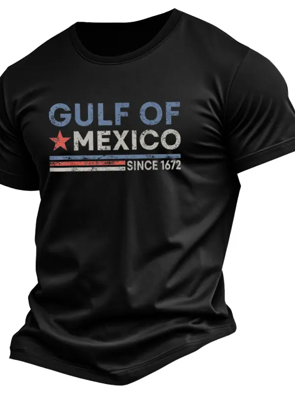 Men's Vintage Gulf Of Mexico Since 1672 Print Cotton Short Sleeve T-Shirt - Simplyion.com 