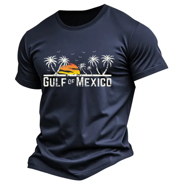 Men's Vintage Gulf Of Mexico Since 1550 Florida Beach Coast Print Cotton Short Sleeve T-Shirt - Menzfolk.com 