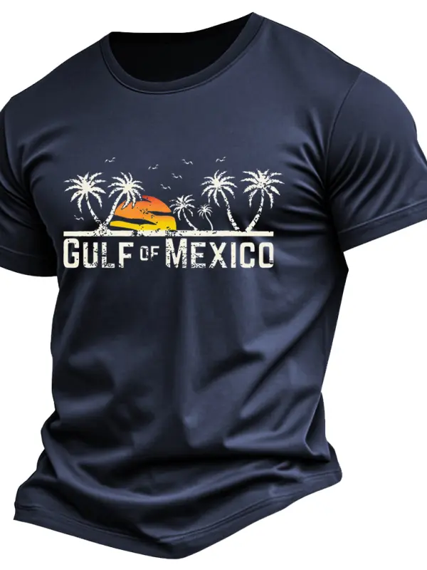 Men's Vintage Gulf Of Mexico Since 1550 Florida Beach Coast Print Cotton Short Sleeve T-Shirt - Pragmaace.com 