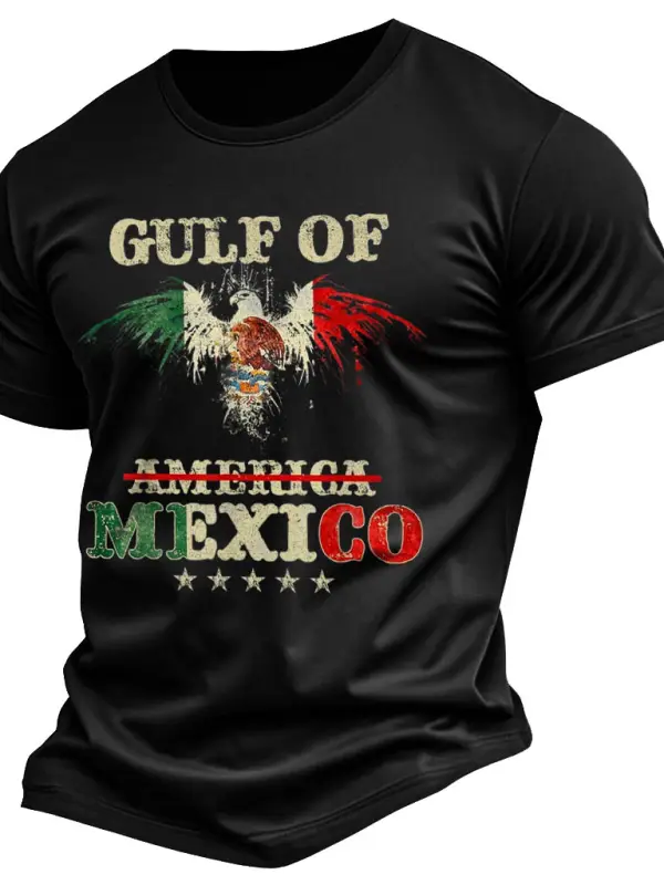 Men's Vintage Gulf Of Mexico Est 1550 Eagle Print Cotton Short Sleeve T-Shirt - Menwyx.com 