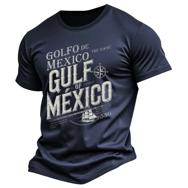 Men's Vintage Gulf Of Mexico Since 1550 History Print Cotton Short Sleeve T-Shirt - Menzfolk.com 