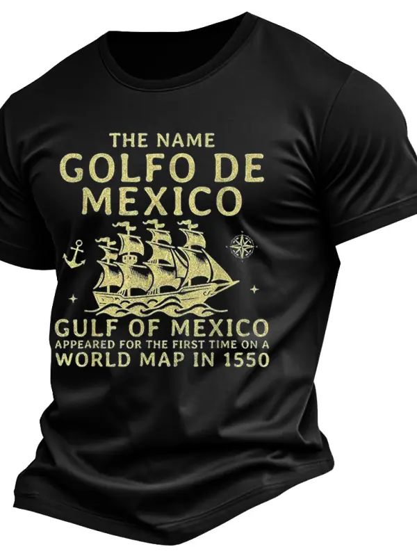 Men's Vintage Gulf Of Mexico Name Origin 1550 Print Cotton Short Sleeve T-Shirt - Menwyx.com 