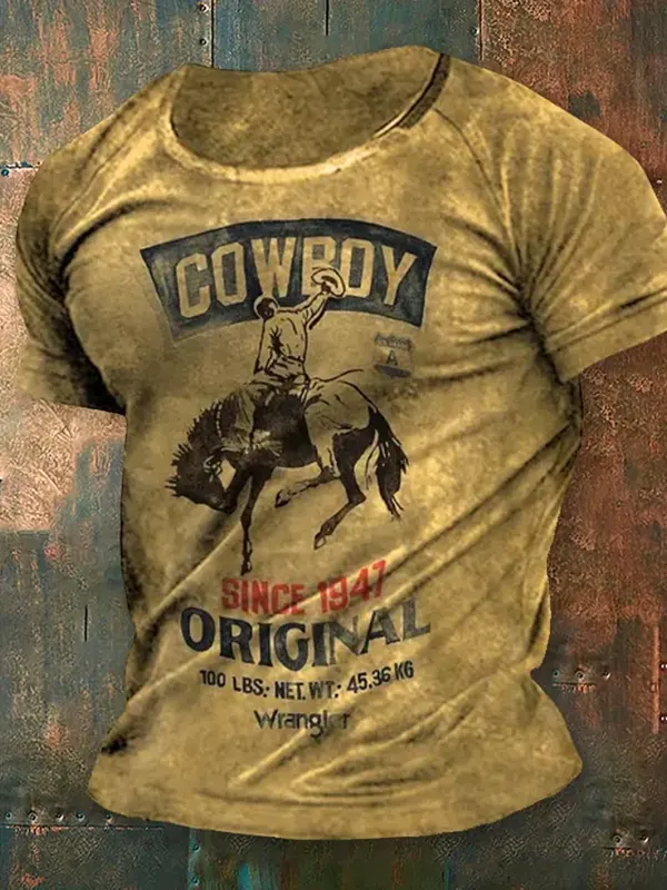 Men'S Vintage Cowboy Short Sleeve Henry T-Shirt - Pragmaace.com 