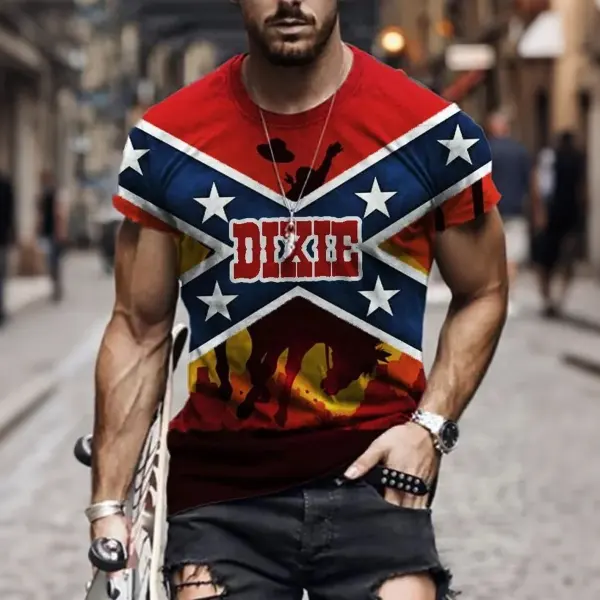 Men's Dixie Cowboy Sunset Rebel Flag Inspired T Shirt - Elementnice.com 