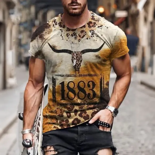 Western Bull Skull Leopard Tie Dye Vintage T Shirt - Cotosen.chimpone.com 