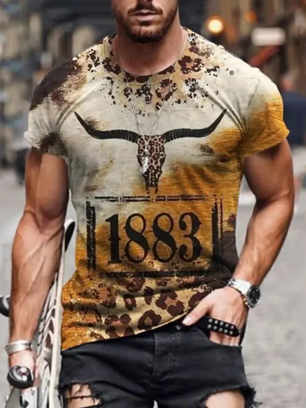 Western Bull Skull Leopard Tie Dye Vintage T Shirt - Simplyion.com 