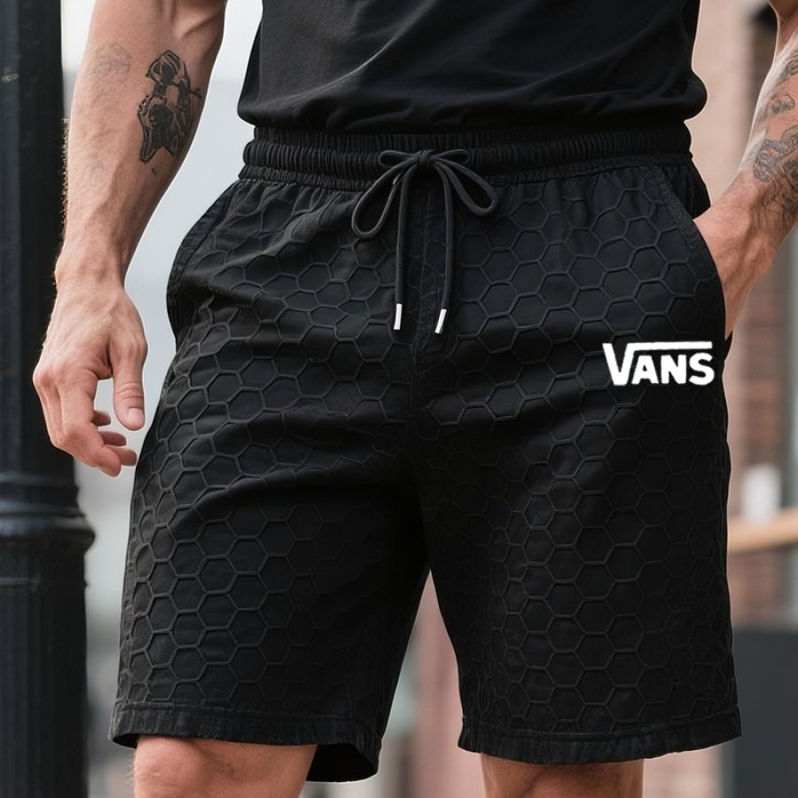 

Men's Vintage Waffle Honeycomb Surfing Skateboard Cargo Shorts Black