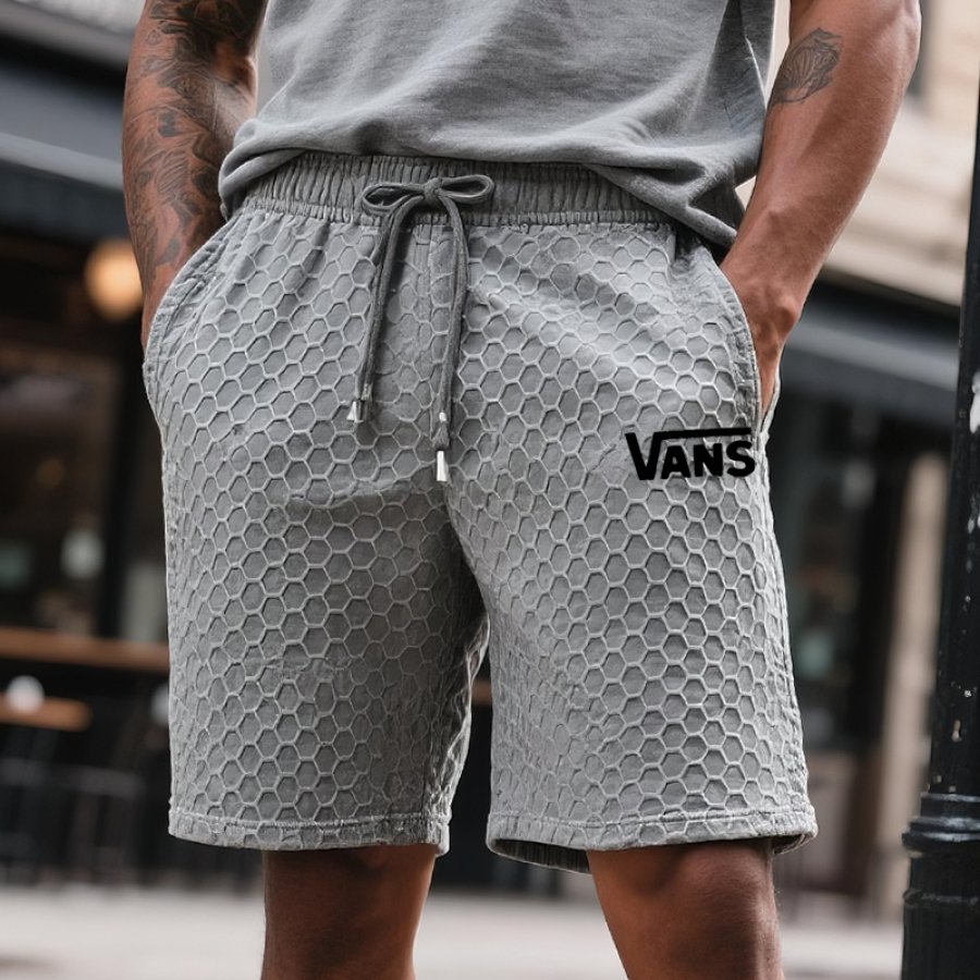 

Men's Vintage Waffle Honeycomb Pattern Surf Skateboard Shorts With Drawstring Waist