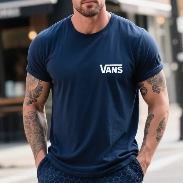 Men's Vintage Graphic Print Surfing T-Shirt Navy Blue - Wayrates.com 