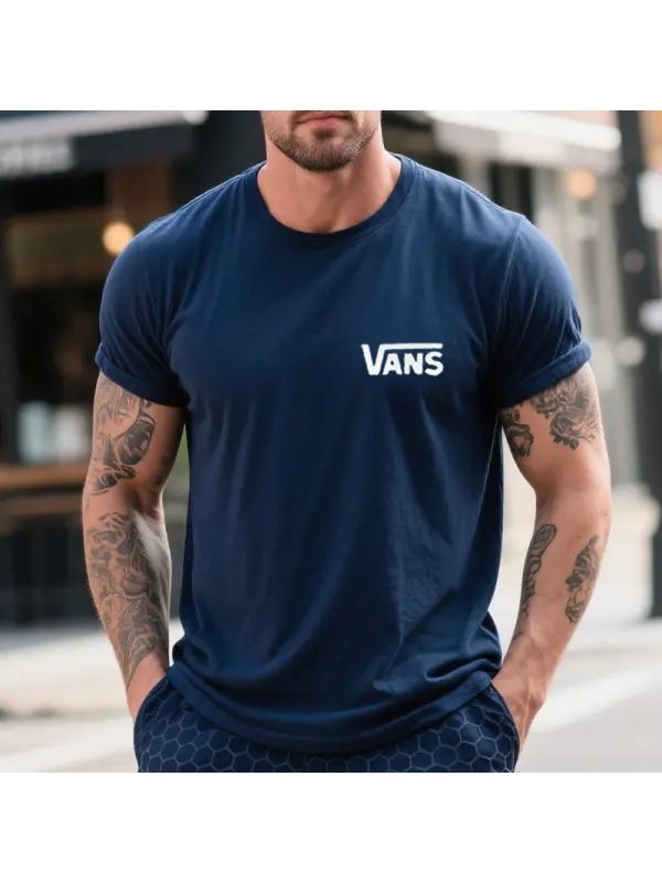Men's Vintage Graphic Print Surfing T-Shirt Navy Blue - Ootdmw.com 