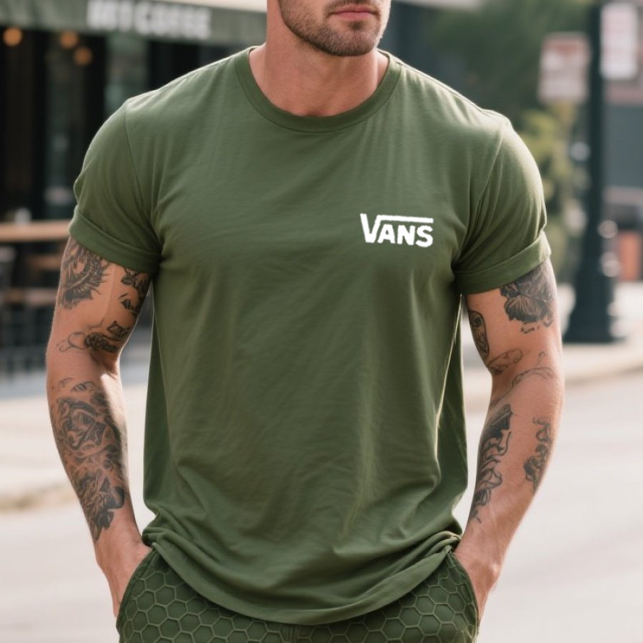 

Men's Vintage Crew Neck Graphic Print T-Shirt Military Green Surfing Streetwear