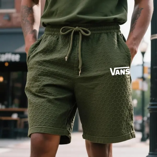 Men's Waffle Honeycomb Pattern Texture Surfing Skateboard Cargo Shorts Military Green - Wayrates.com 