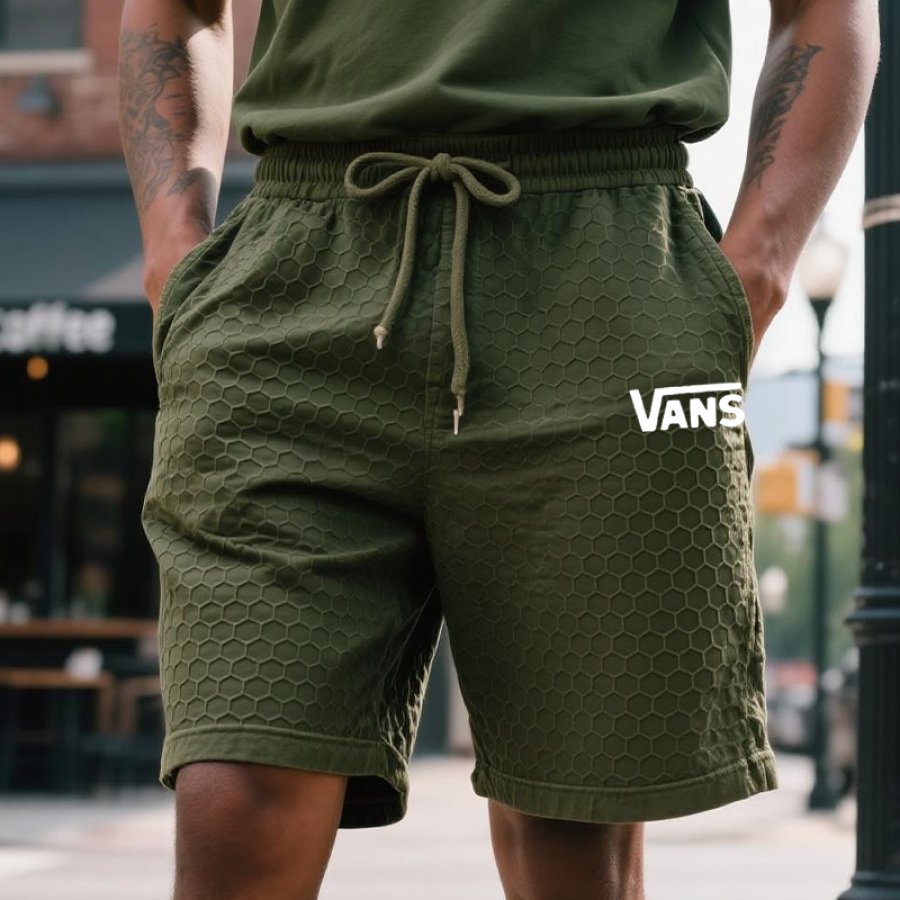 

Men's Waffle Honeycomb Pattern Texture Surfing Skateboard Cargo Shorts Military Green