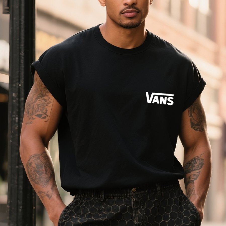 

Men's Vintage Crew Neck Surfing Logo Print T-Shirt With Sleeveless