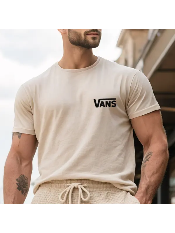 Men's Casual Graphic Print T-Shirt Beige Surfing Streetwear - Ootdmw.com 