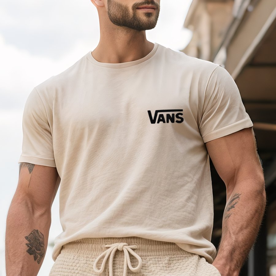 

Men's Casual Graphic Print T-Shirt Beige Surfing Streetwear