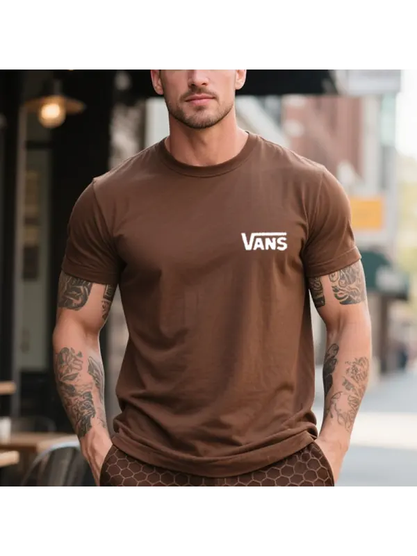 Men's Vintage Crew Neck Surfing Streetwear T-Shirt Brown - Ootdmw.com 