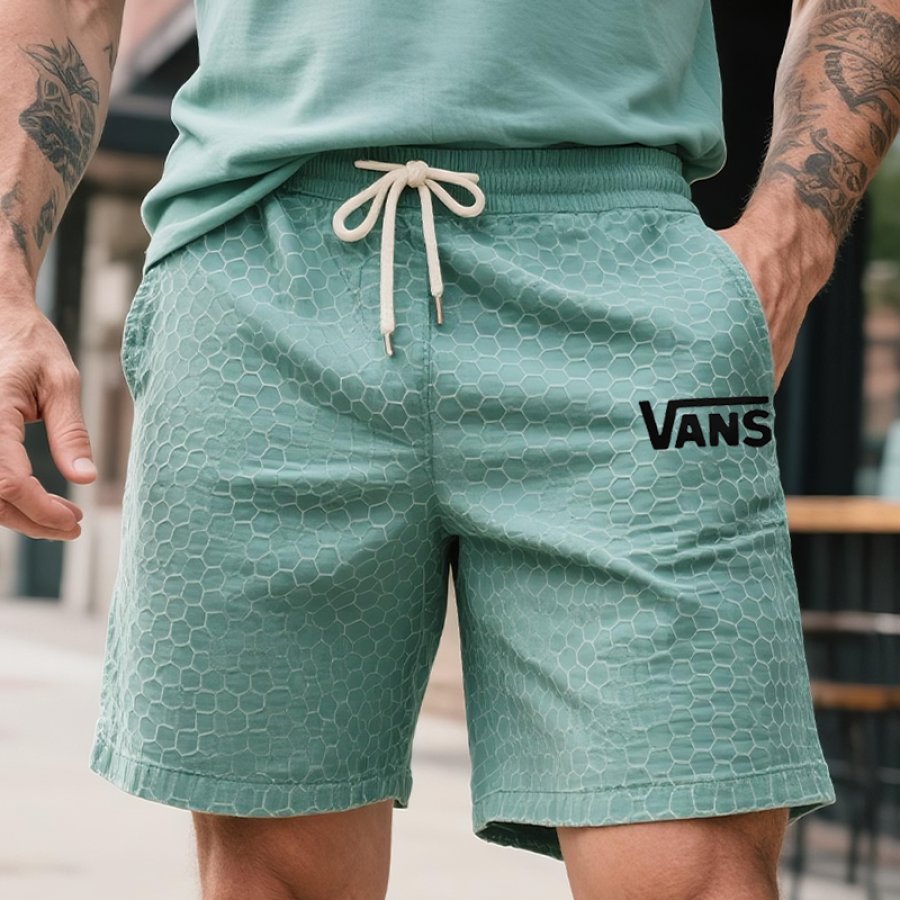 

Men's Vintage Waffle Honeycomb Pattern Surfing Skateboard Cargo Shorts Mint Green