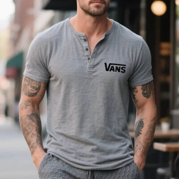 Men's Vintage Surfing Henley T-Shirt Gray - Zivinfo.com 