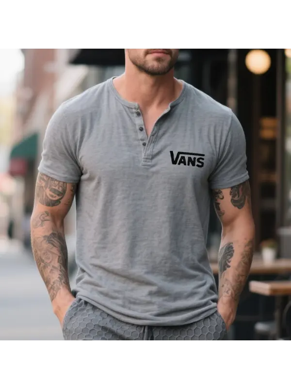 Men's Vintage Surfing Henley T-Shirt Gray - Ootdmw.com 