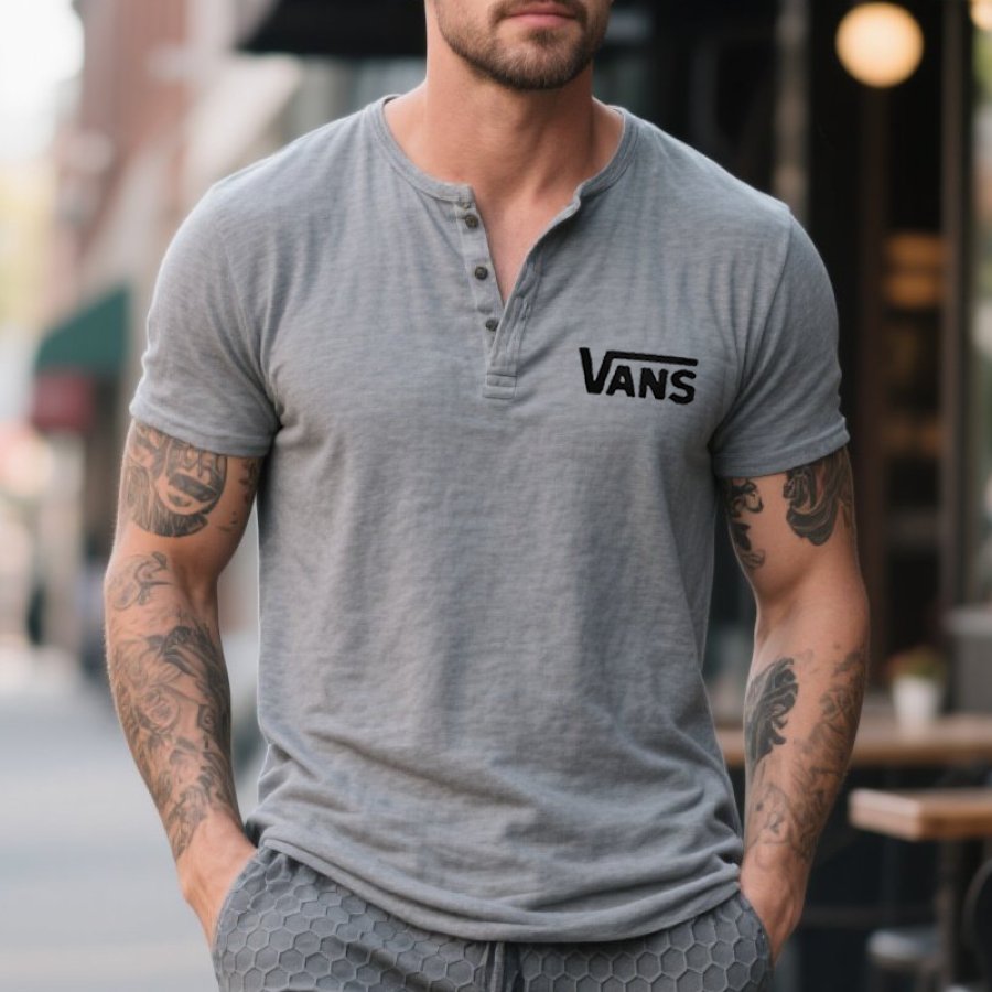 

Men's Vintage Surfing Henley T-Shirt Gray