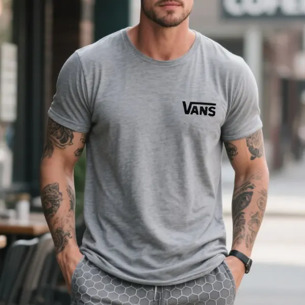 Men's Retro Crew Neck Surfing Graphic Print T-Shirt Gray Skateboard Streetwear - Wayrates.com 