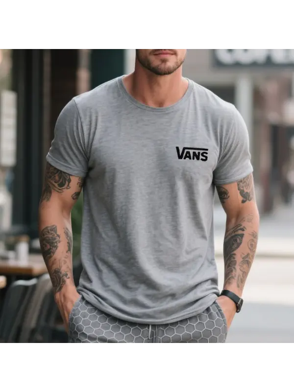 Men's Retro Crew Neck Surfing Graphic Print T-Shirt Gray Skateboard Streetwear - Ootdmw.com 