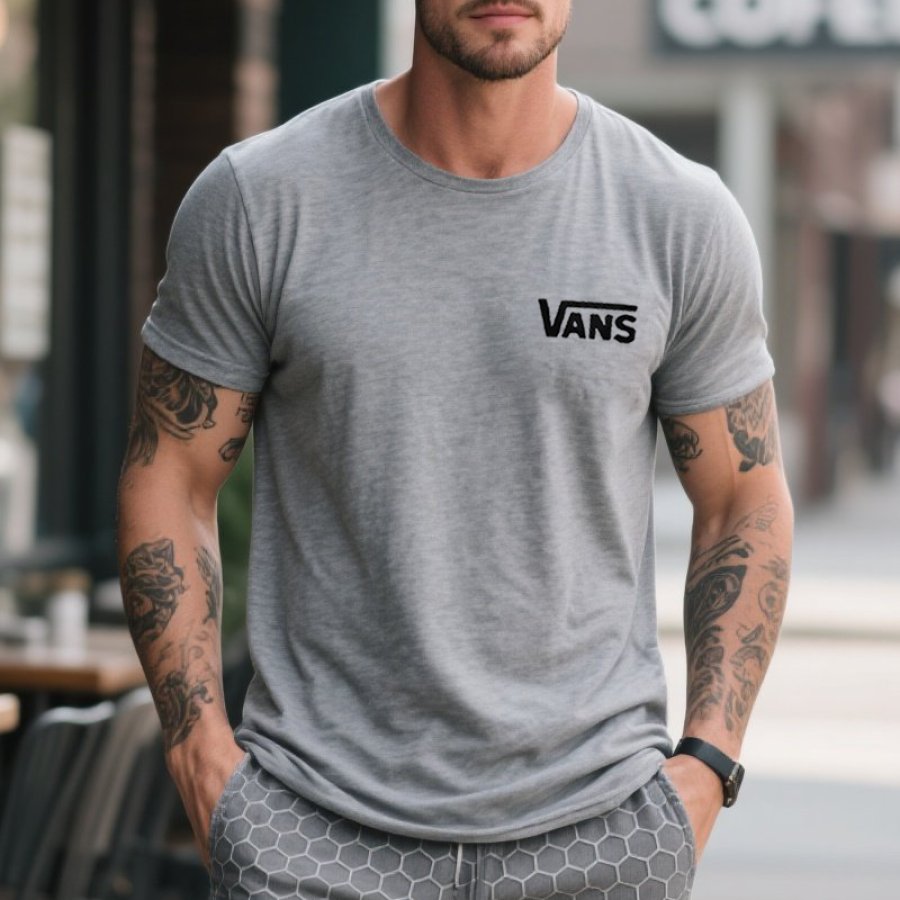 

Men's Retro Crew Neck Surfing Graphic Print T-Shirt Gray Skateboard Streetwear