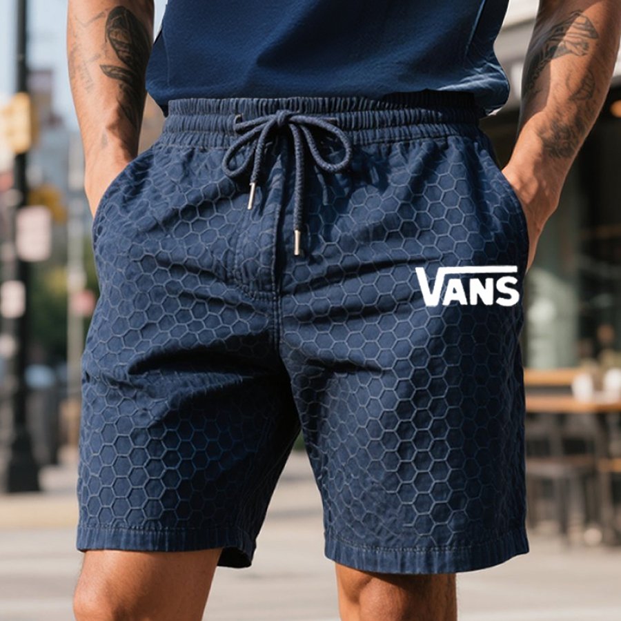 

Men's Retro Waffle Honeycomb Pattern Surfing Skateboard Cargo Shorts Navy Blue