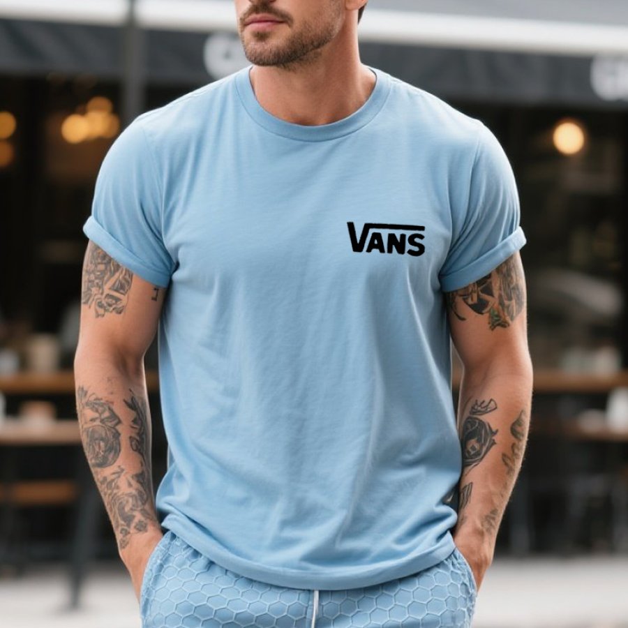 

Men's Casual Crew Neck T-Shirt With Rolled Sleeves Light Blue