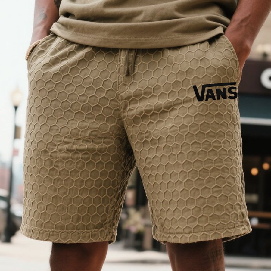

Men's Vintage Honeycomb Pattern Surfing Skateboard Cargo Shorts Khaki