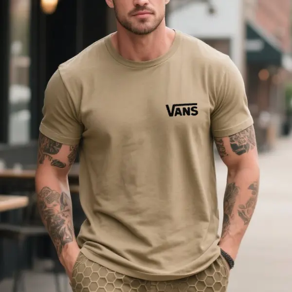 Men's Vintage Crew Neck Graphic Print T-Shirt Surfing Streetwear Khaki - Zivinfo.com 