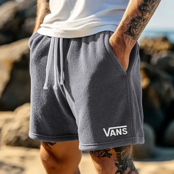 Men's Vintage Terry Towelling Embroidery Elastic Drawstring Surfing Shorts Gray Boardshorts - Zivinfo.com 