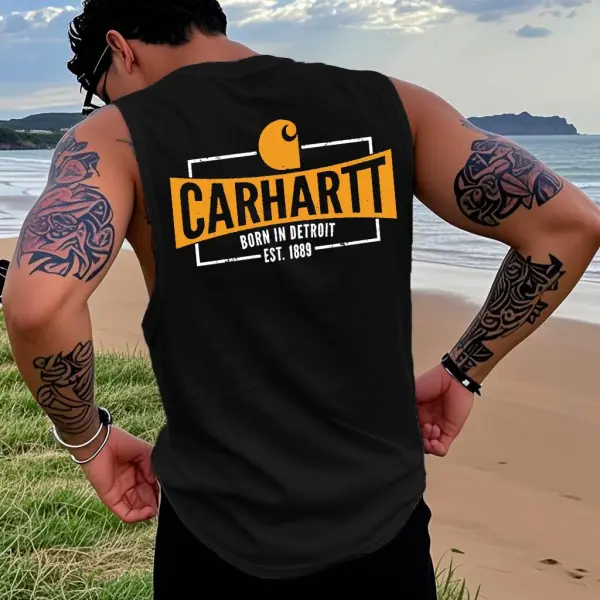 Men's Vintage Surf Born In Detroit Est 1889 Print Crew Neck Sleeveless Tank Top - Zivinfo.com 