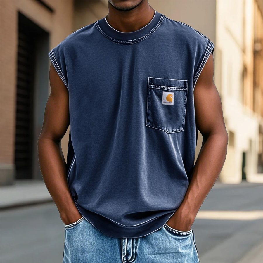 

Carhartt Men's Vintage Distressed Pocket Crew Neck Sleeveless Tank Top